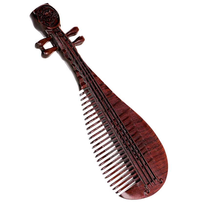 JANKOW Hand-Carved Sandalwood Wooden Hair Comb, Natural Red Sandalwood Pipa-Shaped Wide-Tooth Anti-Static Detangler & Scalp Massager for Women, 1-Pack