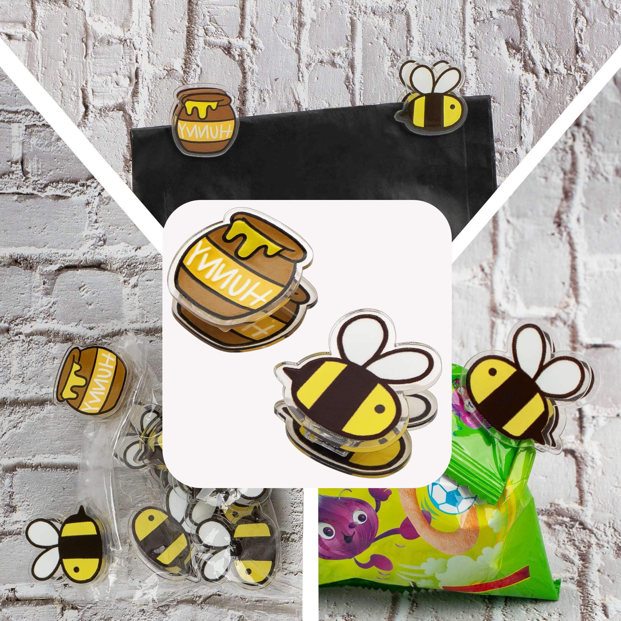 CAIRIAC Cute Bee Food Bag Clips Sealing Clamps for Bread, Chips, Snacks & Potato Bag Organization, Fun Kitchen Storage Accessories (10 Pcs) - 3