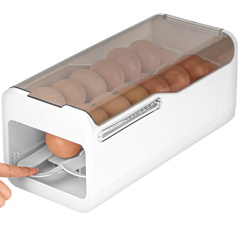 Jankings Press-Roll Egg Tray – Clear Stackable PP Egg Organizer with Auto Rolling Dispenser for Fridge & Kitchen, Portable, Shock-Proof Egg Storage