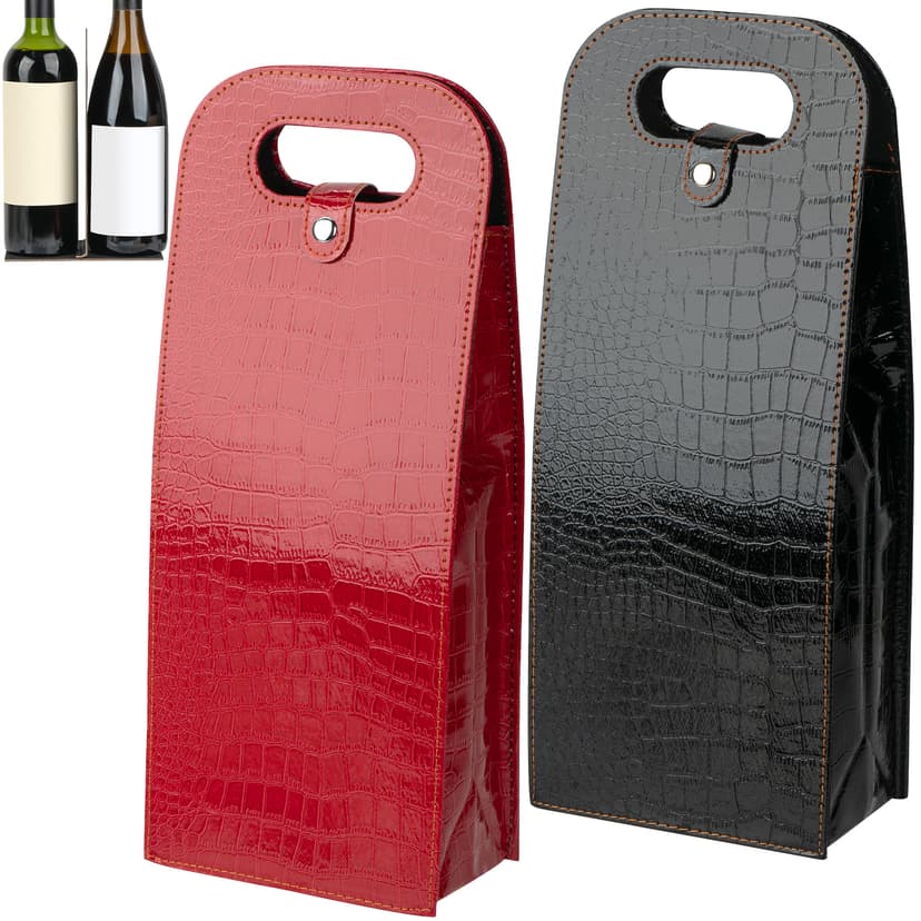 JANKINGS Double Wine Gift Bag, Reusable Leather Wine Tote Carrier, Champagne Gift Bags Carrier for Birthday, Wedding, Party