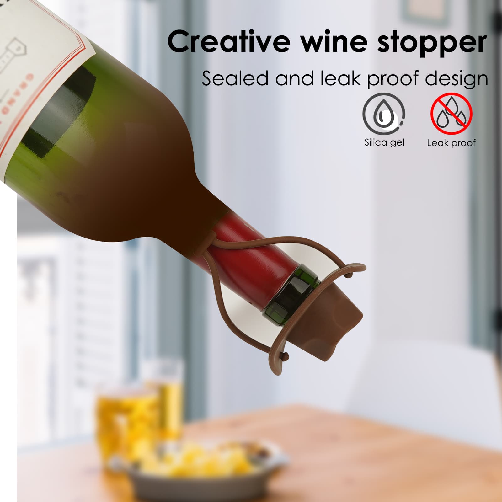 Silicone Wine Stopper, Cowboy Hat Wine Bottle Stopper Reusable , Cute Kitchen Gadgets Wine Accessories Tools Gifts, Decoration-2pcs Bottle Stoppers（Coffee） - 2