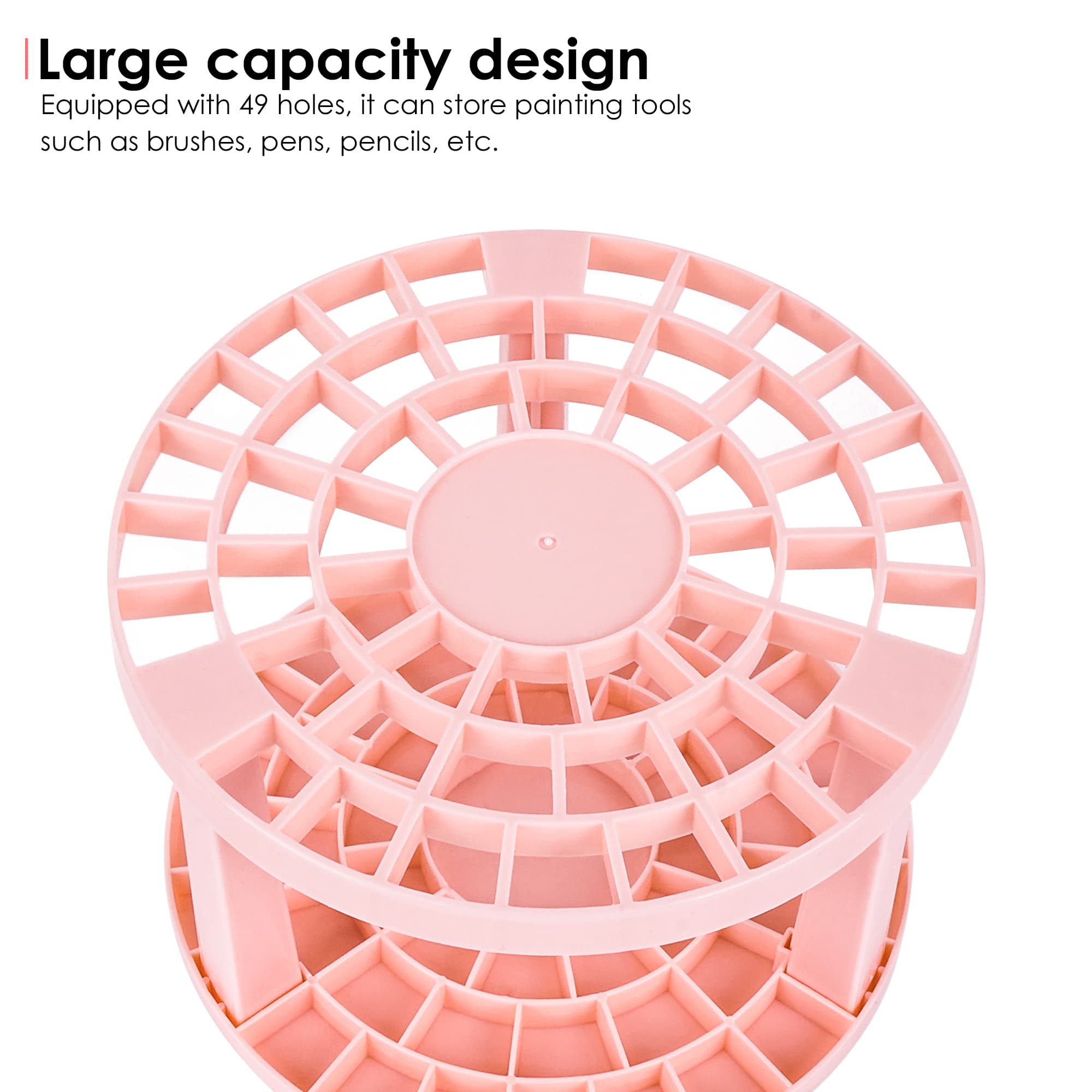 JANKOW Round 50 Hole Paint Brush Holder and Organizer, Makeup Cosmetic Brushes, Pencils, Pens, Markers, Art Tools, Desk Stand (Pink) - 2
