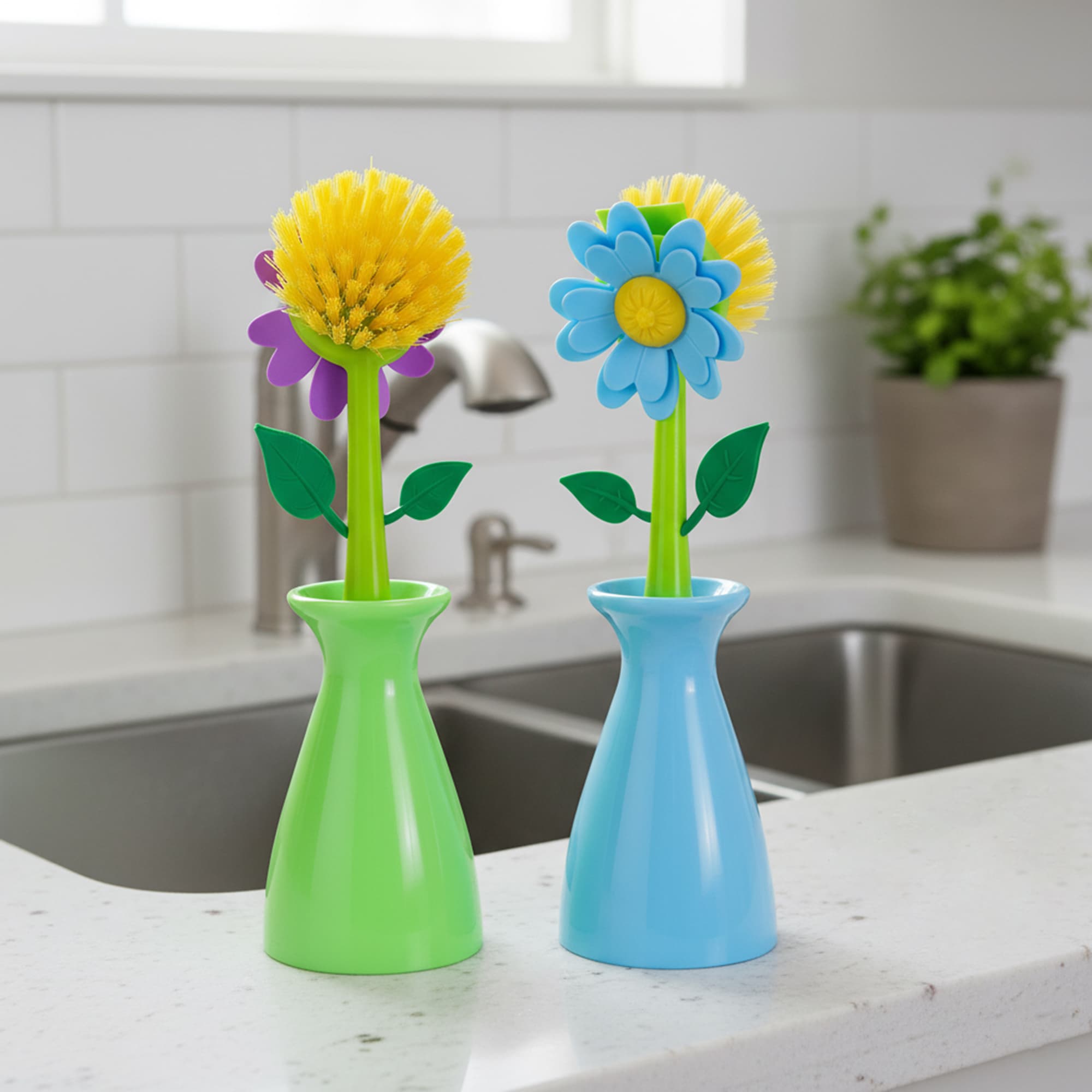 JANKOW Long Handle Flower Pot Brush, Florganic Dish Brush with Vase, Long Handle Dish Brush Kitchen - 3