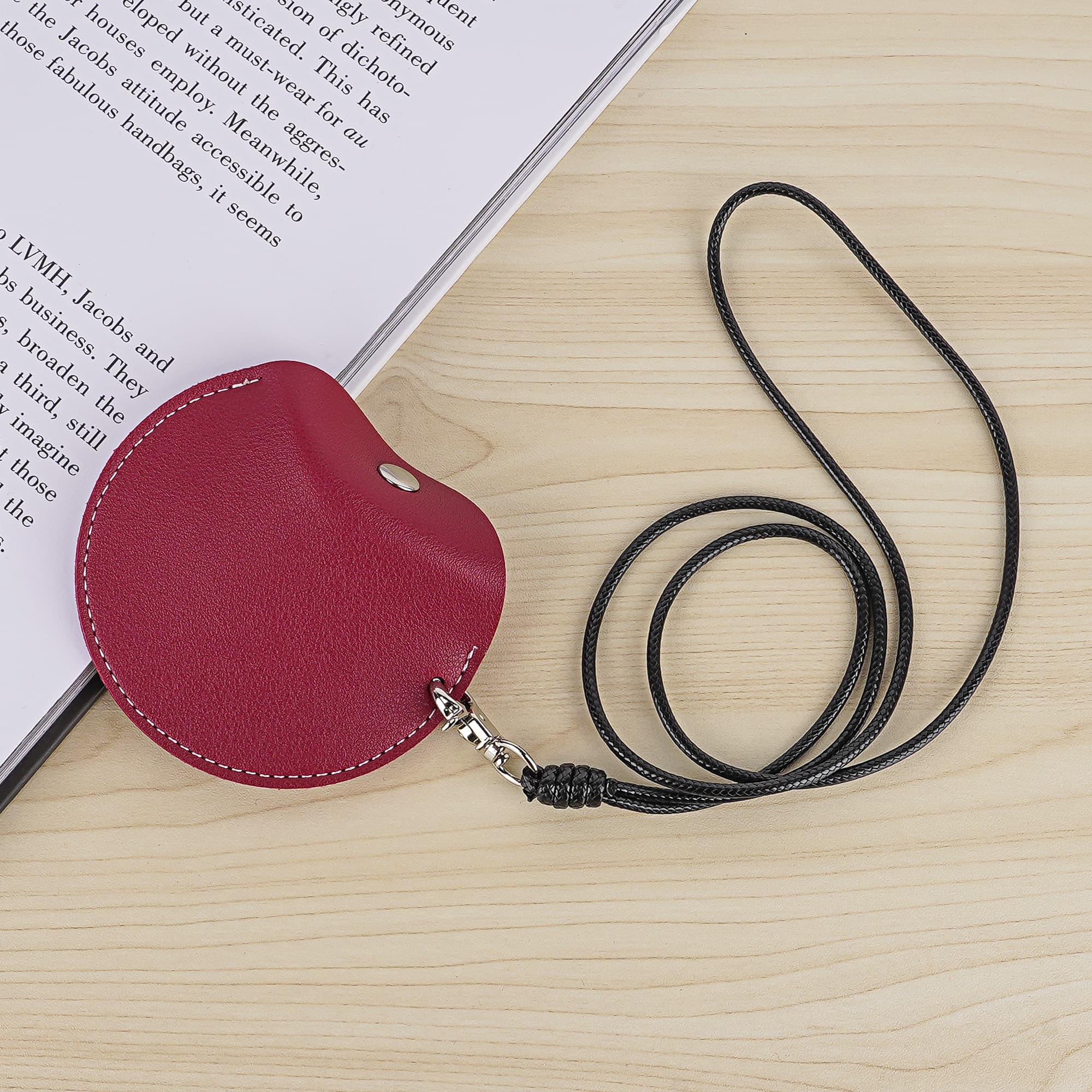 JANKOW 3-Pack Earbud Carrying Pouches with Lanyard, PU Leather Mini Storage Bags for AirPods & Bluetooth Earphones, Universal Protective Cases for Earbuds, Coins & Small Accessories, Black/Red/Gray - 4