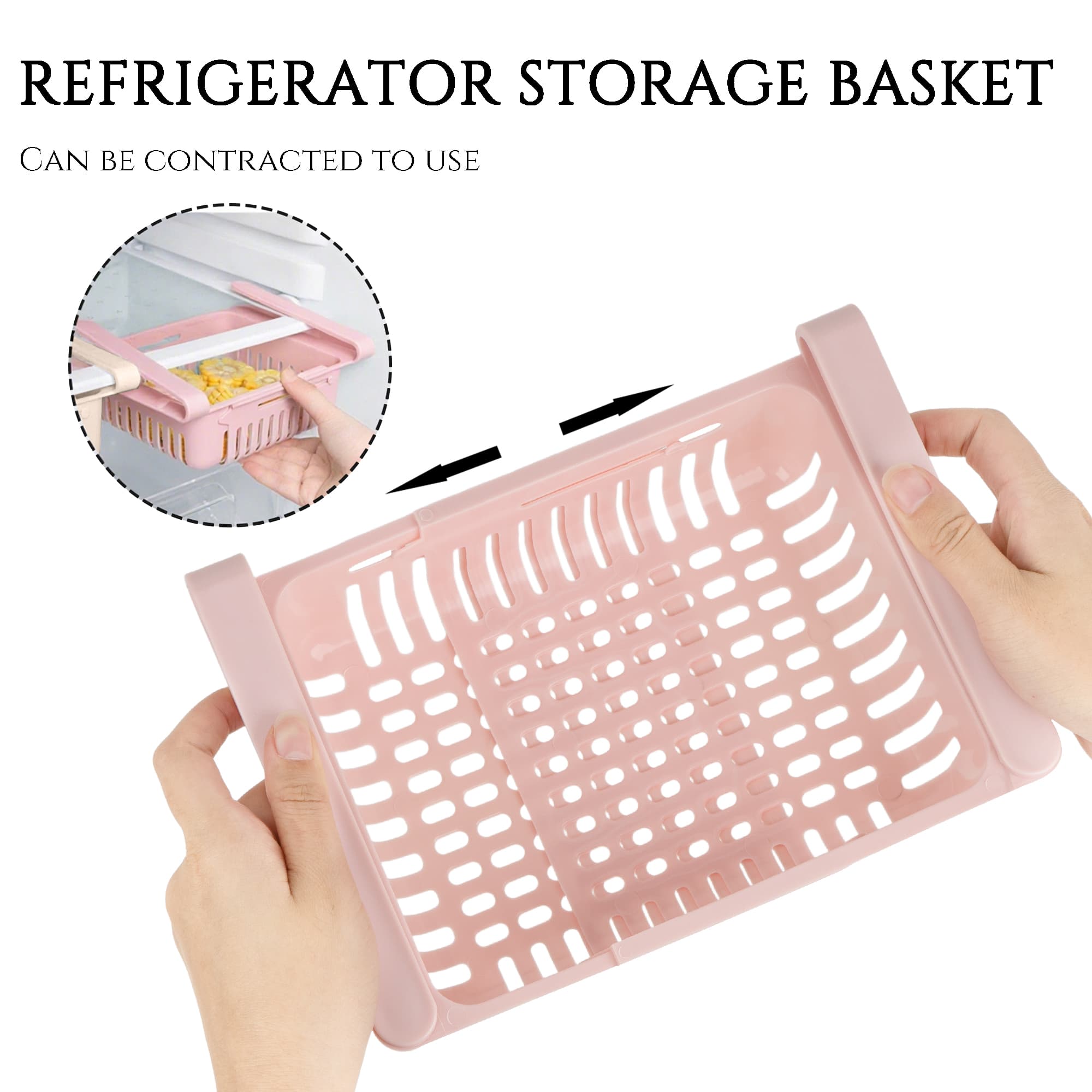 JANKOW Refrigerator Drawer Organizer 2 Packs Retractable Drawer Refrigerator Storage Box, Unique Design Pull Out Storage Box, Sliding Shelves Refrigerators Hanging Organizer( Pink Khaki ) - 2