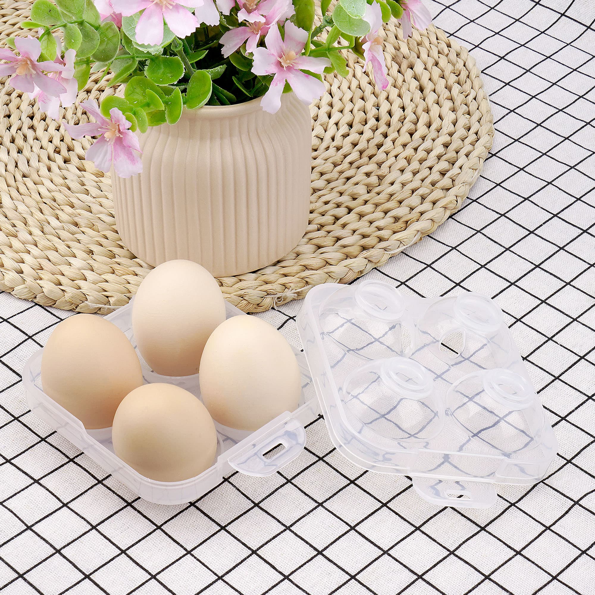 JANKOW 4 Girds E Holder Conggtainer, Plastic Egg Storage Box Shockproof Protection, Portable Egg Tray Carriage Dispenser for Refrigerator Camping Picnic Travel Kitchen Outdoor (Transparent 2 Pcs) - 4