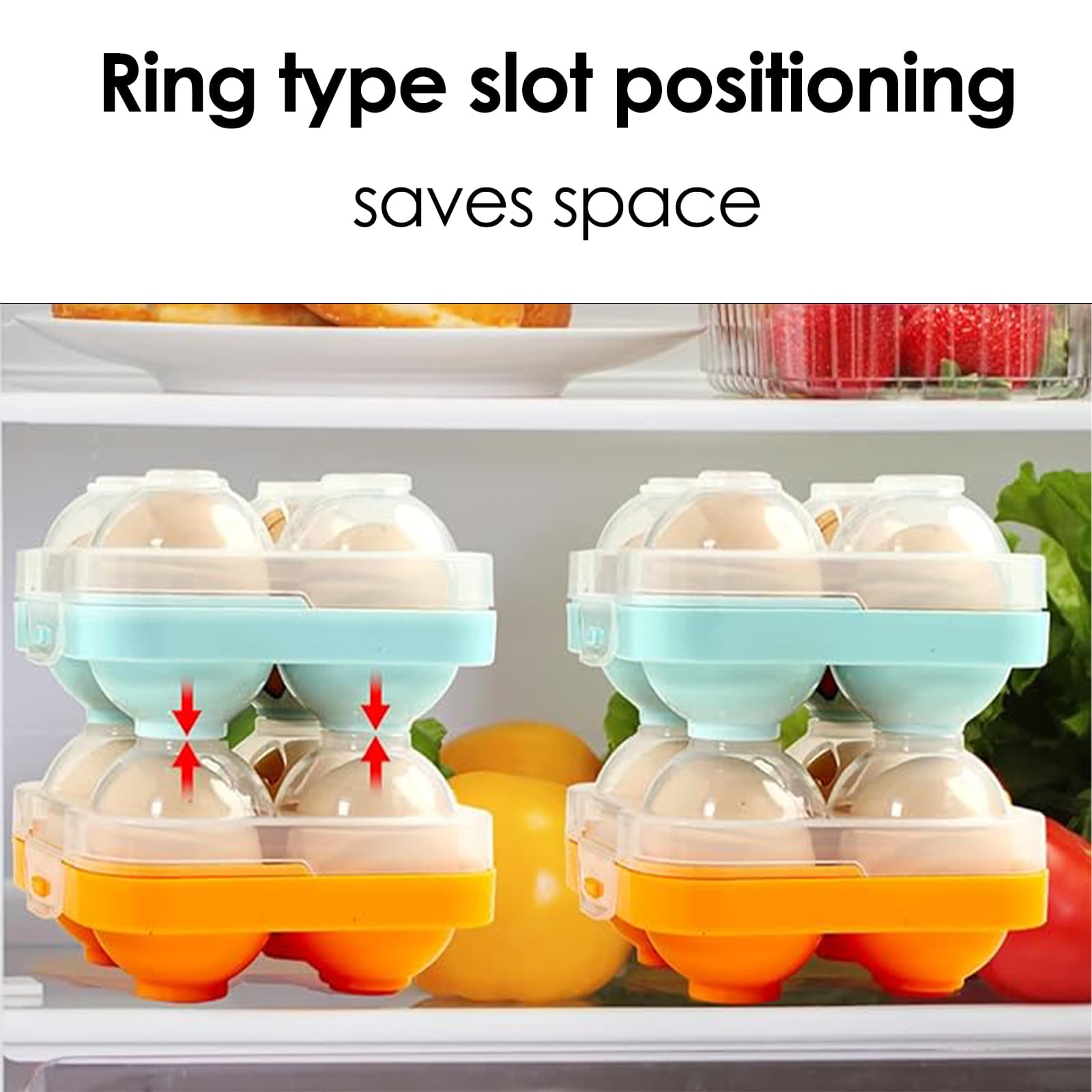 JANKOW 4 Girds Egg Holder Container, Plastic Egg Storage Box Shockproof Protection, Portable Egg Tray Carriage Dispenser for Refrigerator Camping Picnic Travel Kitchen Outdoor (orange 2 Pcs) - 4