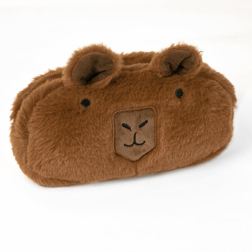 JANKOW Cute Capybara Plush Pencil Case, Sleepy-Eyes Brown Animal Pen & Marker Pouch, 1-Pack
