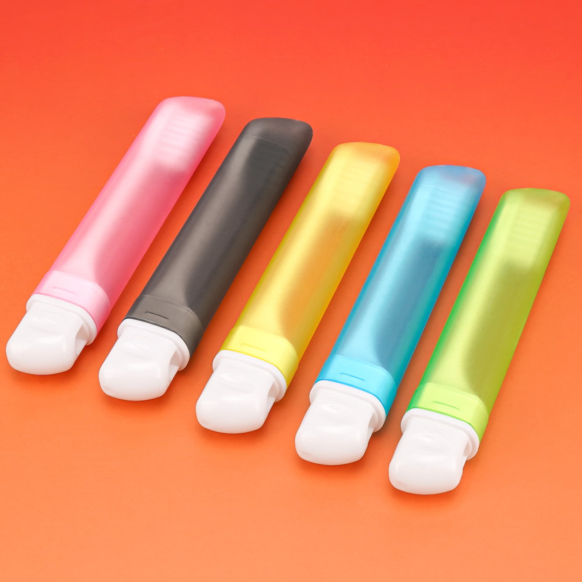 JANKOW Portable Folding Disposable Toothbrush, 5-Pack Travel Toothbrushes with Hygienic Caps, Plastic, Blue/Green/Black/Yellow/Pink – Compact for Travel, Office, Gym, Camping - 2