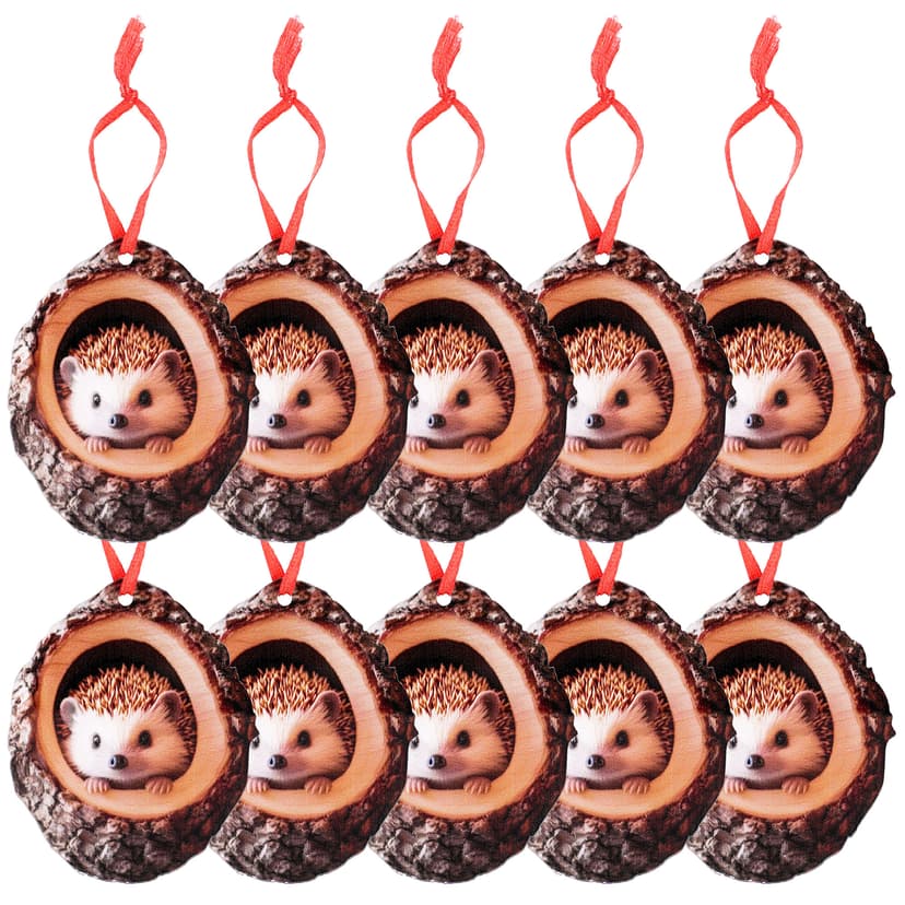 JANKOW Hedgehog Tree Hollow Hanging Ornament, Wood Color Woodland Animal Decor for Christmas Tree & Fall, 1-Pack