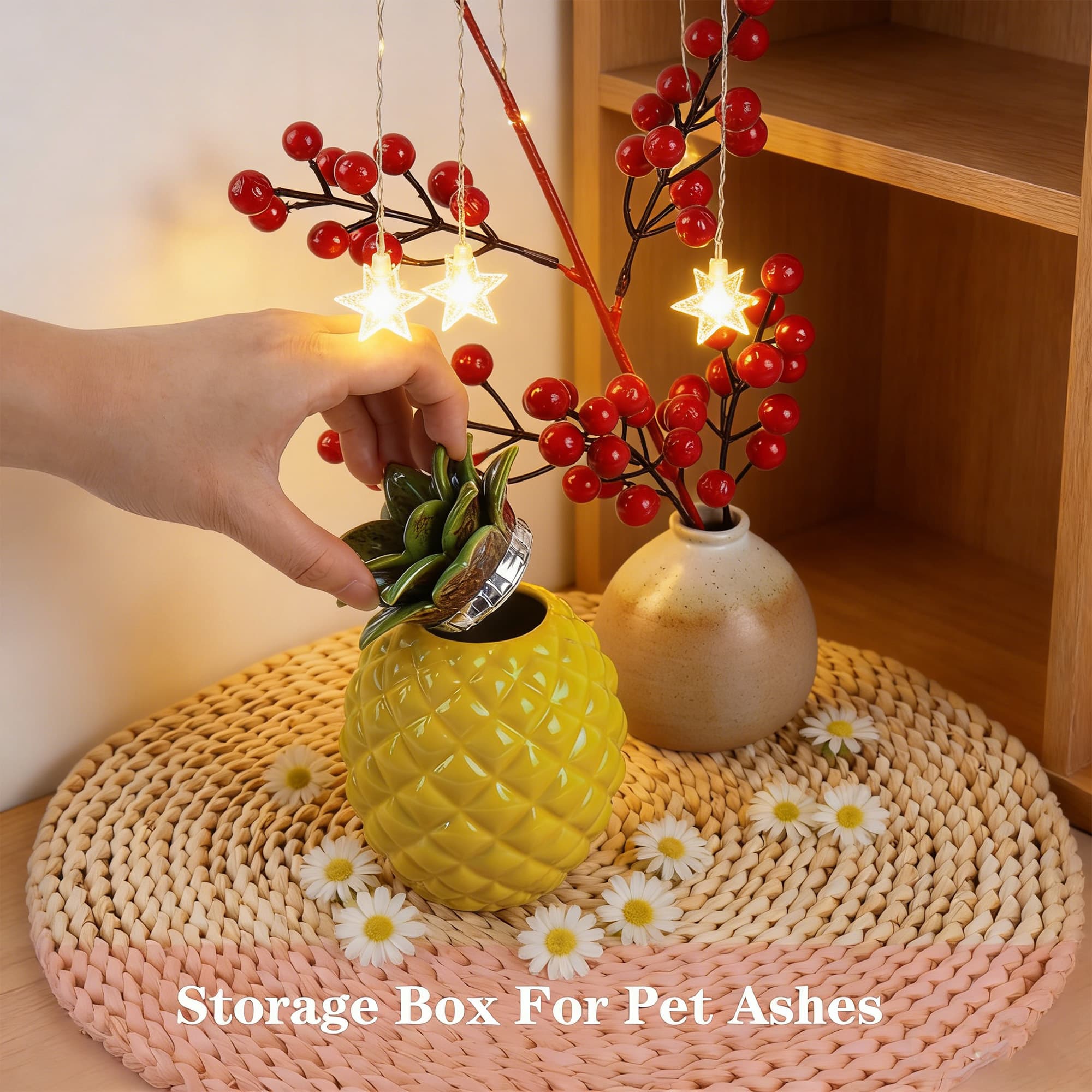 JANKOW Small Pineapple Pet Urn for Dog or Cat Ashes - Small Ceramic Keepsake Memorial Urn - Decorative Funeral Cremation Jar with Airtight Lid - 3