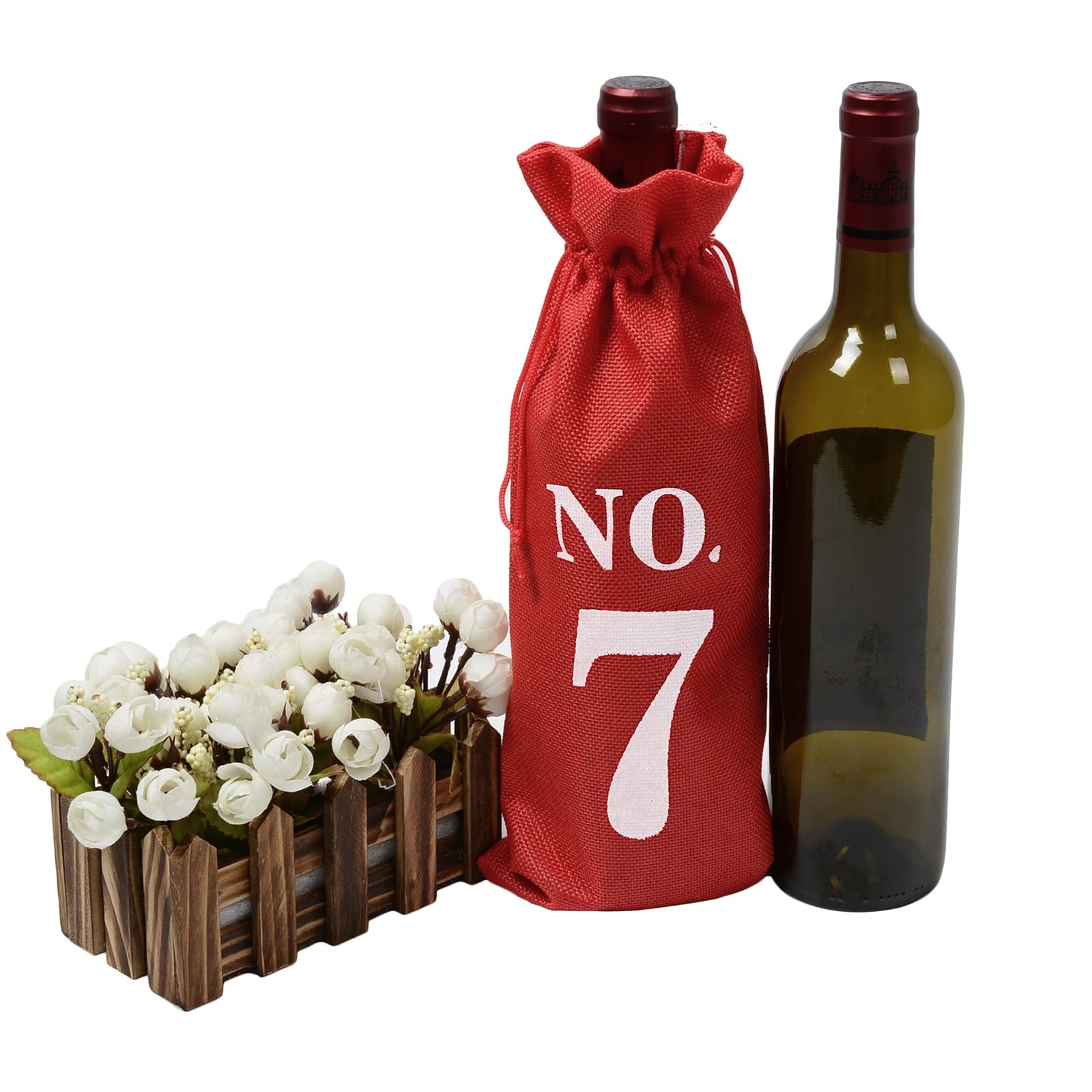 JANKOW 10 Pcs Numbered Burlap Wine Bags, Blind Tasting Wine Bags, Wine Gift Bag with Drawstring, Reusable Linen Wine Bottle Covers for Home Storage Wedding Party Decoration (Wine Red) - 5