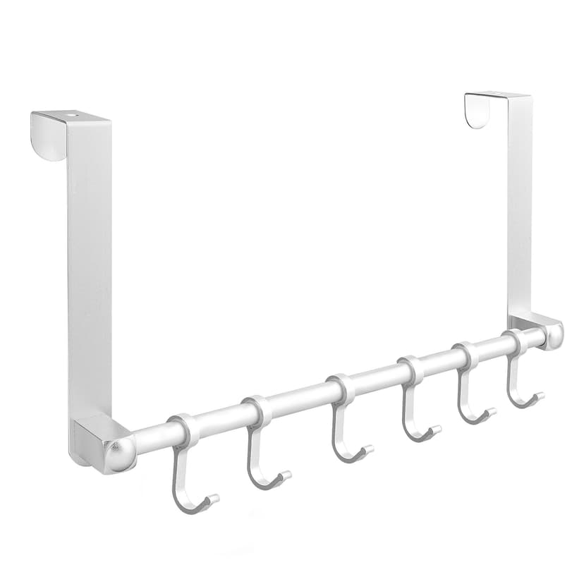 JANKOW Over The Door Hooks, Door Hanger, Moving 6-Hooks Over Doors Coat Rack for Hanging, Aluminum Heavy Duty Doors Organizer, Overs Coat Rack for Daily Go Out Goods Storage