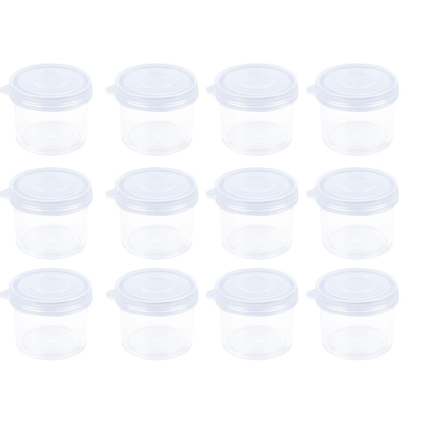 JANKOW Mini Plastic Paint Cup, Mini Plastic Paint Cups with Lids, Clear Storage Box Round Organizer, Paint Cups with Lids Bulk for Painting, Cosmetics, Glitter Powder, Jewelry Beads, Powder (12Pcs）