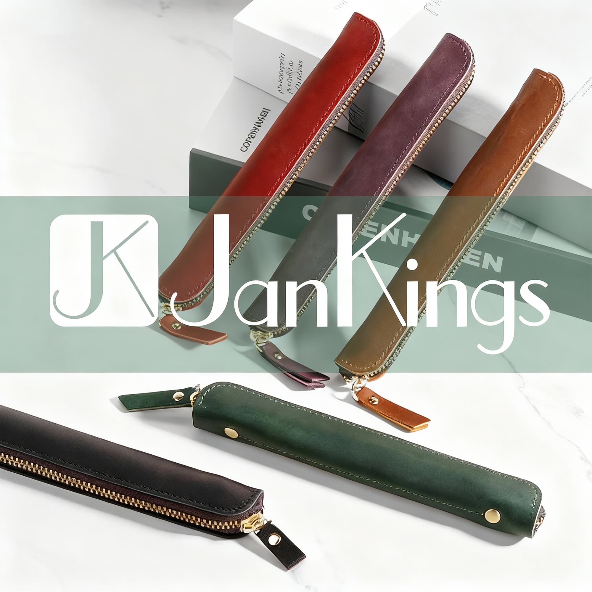 JANKINGS Crazy Horse Leather Zipper Pen Pouch Handmade, Single Pen Case Fountain Pen Sleeve Holder Pouch Cover Vintage, Mini Pencil Bag (Green) - 5