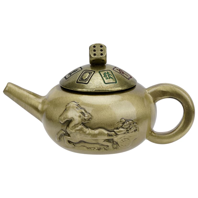 JANKOW Orichalcum Metal Mini Teapot Figurine – Brass‑Style Handheld Stress‑Relief Ornament, Decorative Desk Teapot Sculpture, 1‑Pack