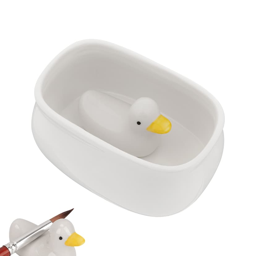 JANKOW Watercolor Ceramic Brush Wash Bowl, Chinese Ceramic Bowl Deep for Washing Painting Brush, Cute Square Watercolor Palette, for Calligraphy or Gouache Painting(1Set)