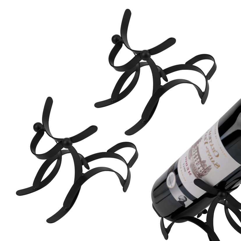 JANKOW Stainless Steel Dog-Shaped Wine Bottle Holder, Set of 2, Black Metal Countertop Wine Rack, Decorative Tabletop Bottle Stand for Bar, Kitchen and Dining, Gifts for Wine Lovers