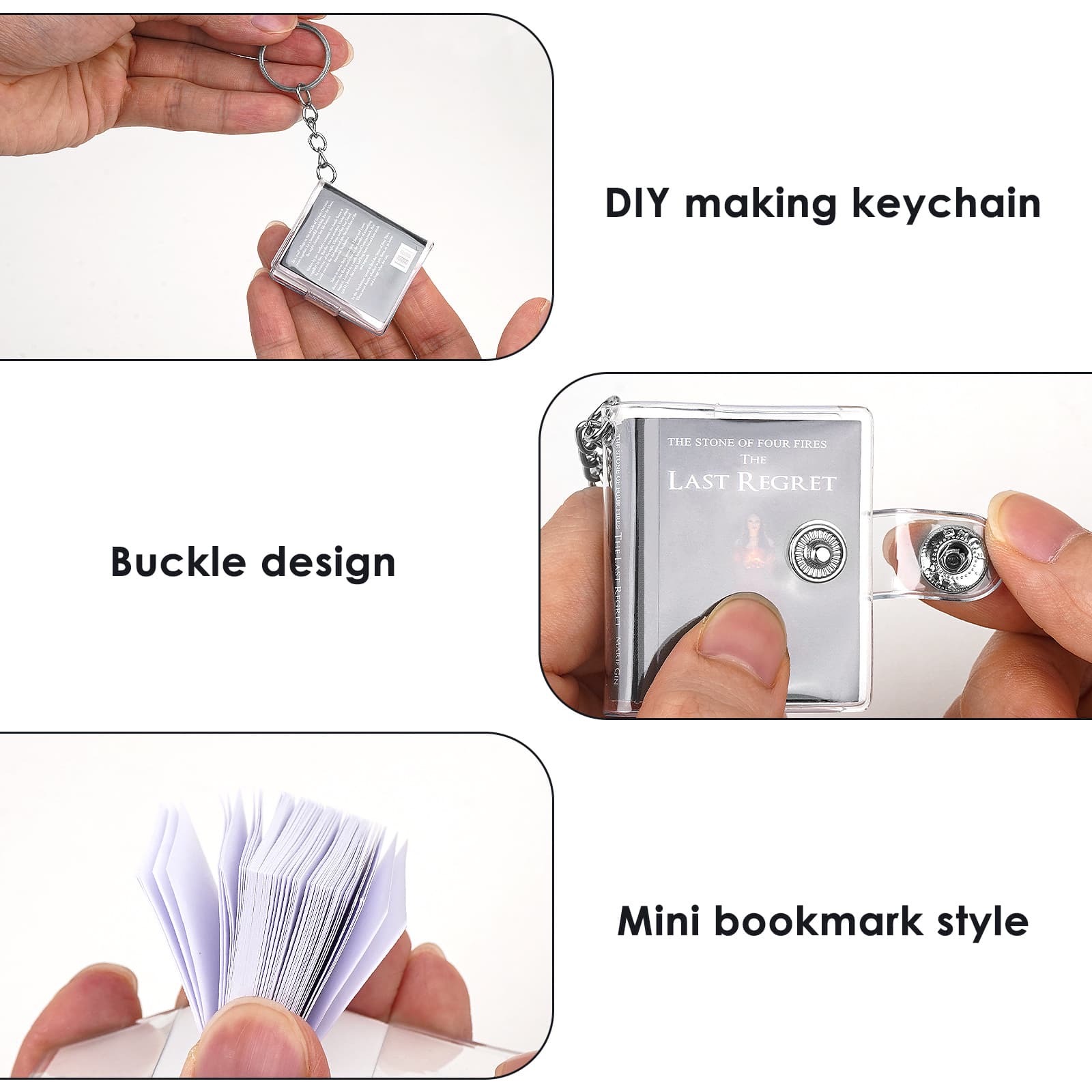 JANKOW 6 Pcs Mini Notebook Keychain - Tiny Portable Journal & Pocket Diary Notebooks with Key Ring - Small Notepads for Travel, Work, School & Gift(Black) - 2