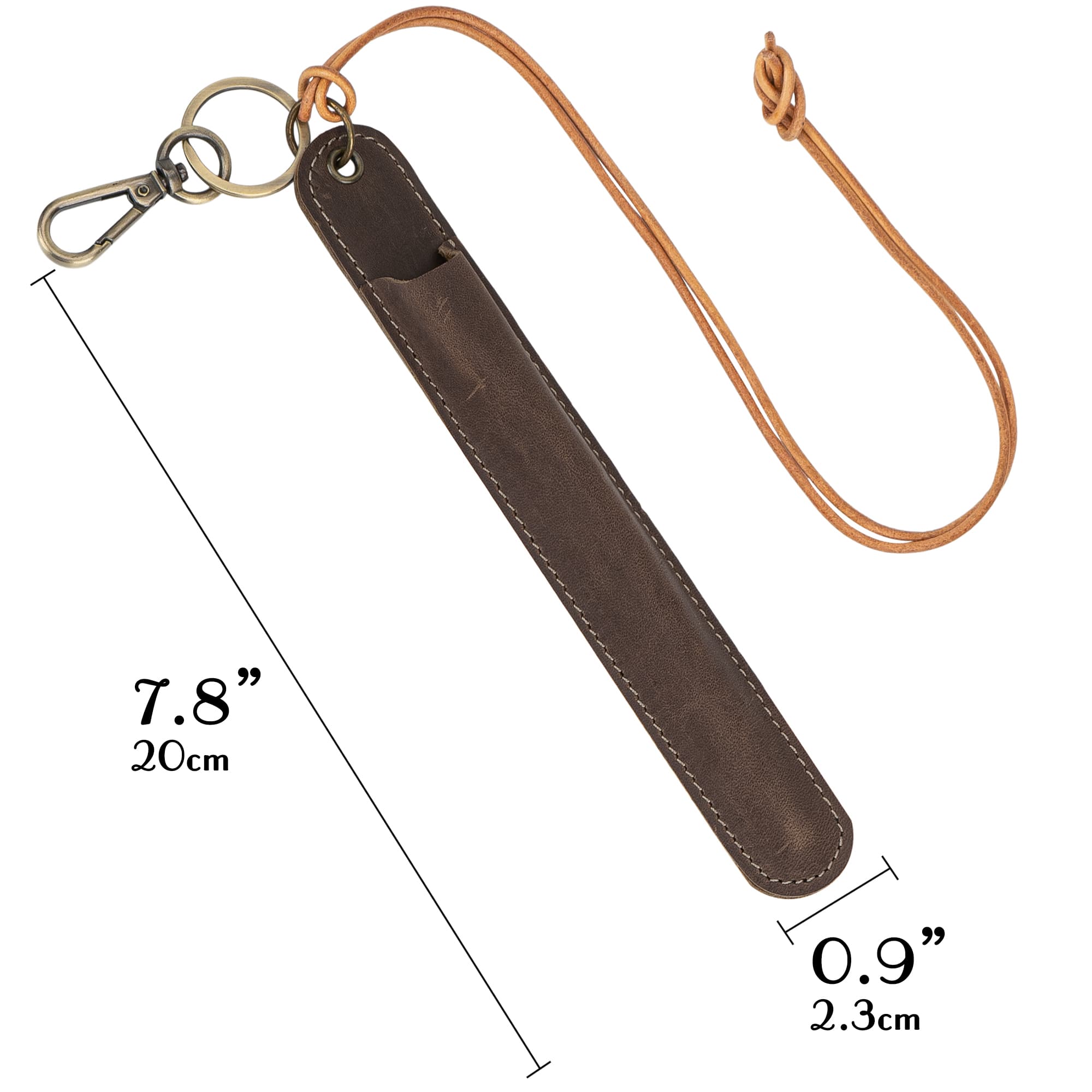 JANKINGS Genuine Leather Neck-Hanging Fountain Pen Pouch, Crazy Horse Coffee Pen Sleeve with Lanyard & Key Clip, 1-Pack - 1