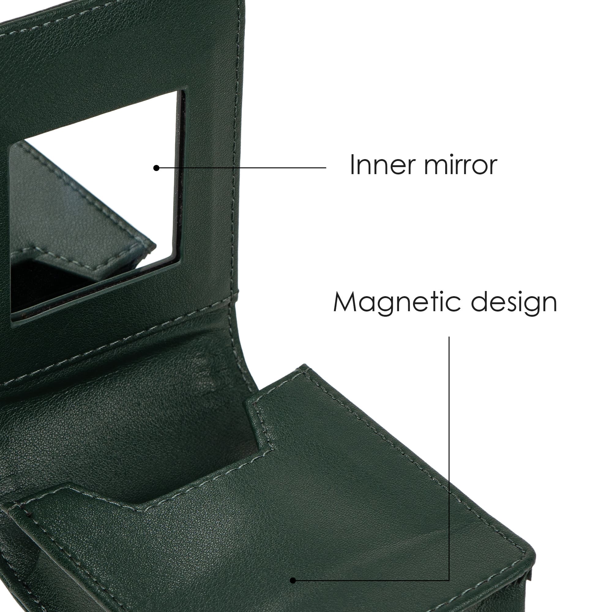 JANKOW Lipstick Case with Mirror for Purse, Mini Lipstick Holder Purse, Small Cosmetic Bag for Lipsticks, Travel Lipsticks Pouch, Portable Makeup Cosmetic Pouch (1Pcs Dark green) - 2