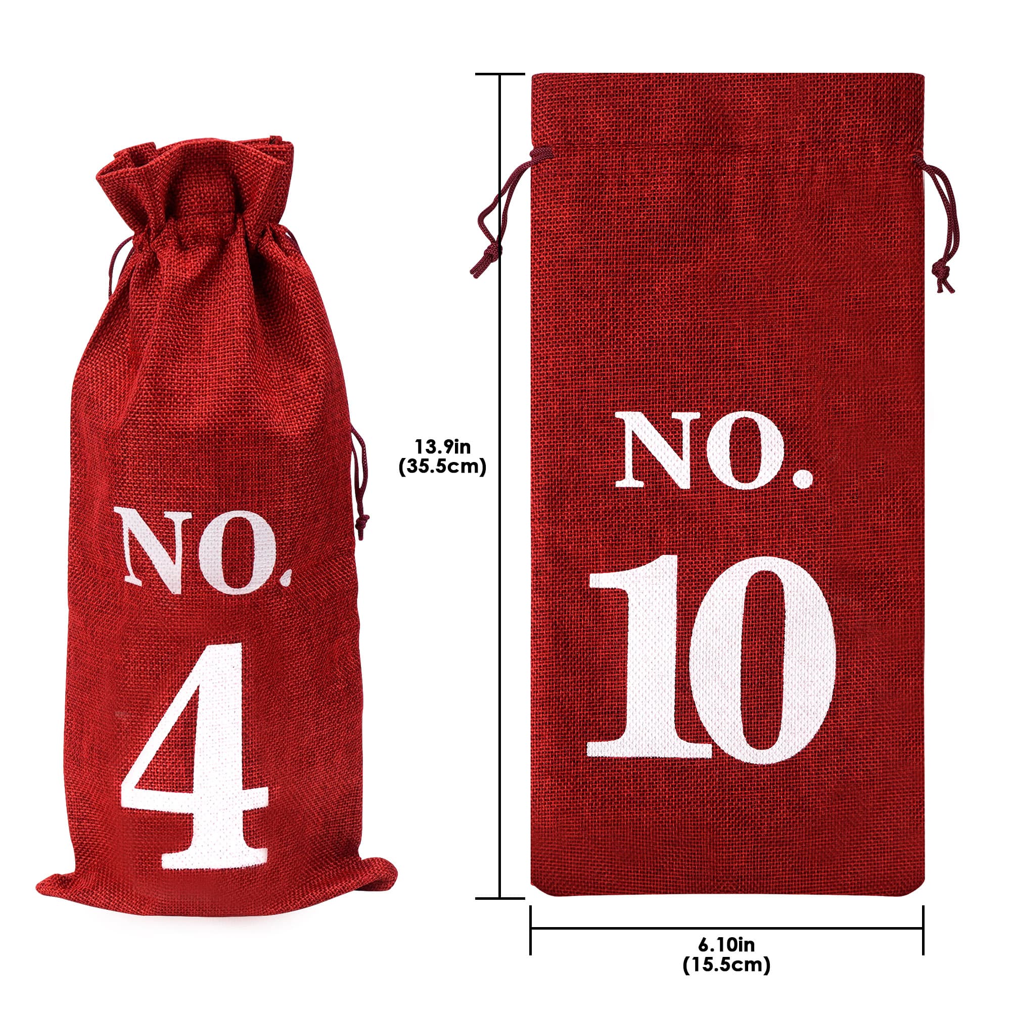 JANKOW 10 Pcs Numbered Burlap Wine Bags, Blind Tasting Wine Bags, Wine Gift Bag with Drawstring, Reusable Linen Wine Bottle Covers for Home Storage Wedding Party Decoration (Wine Red) - 1