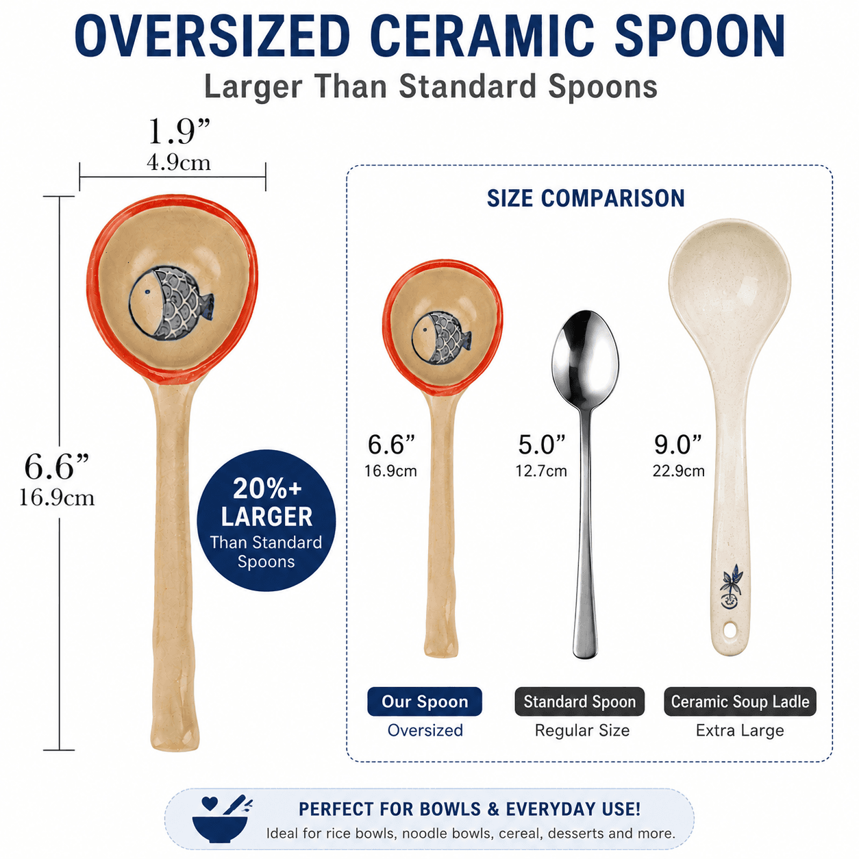 JANKOW 4 Pack Japanese Ceramic Soup Spoons, Long Handle Japanese Round Soup Spoon, Hand-Painted Porcelain Soup Spoons for Ramen Wonton Noodles Miso Dumplings - 1
