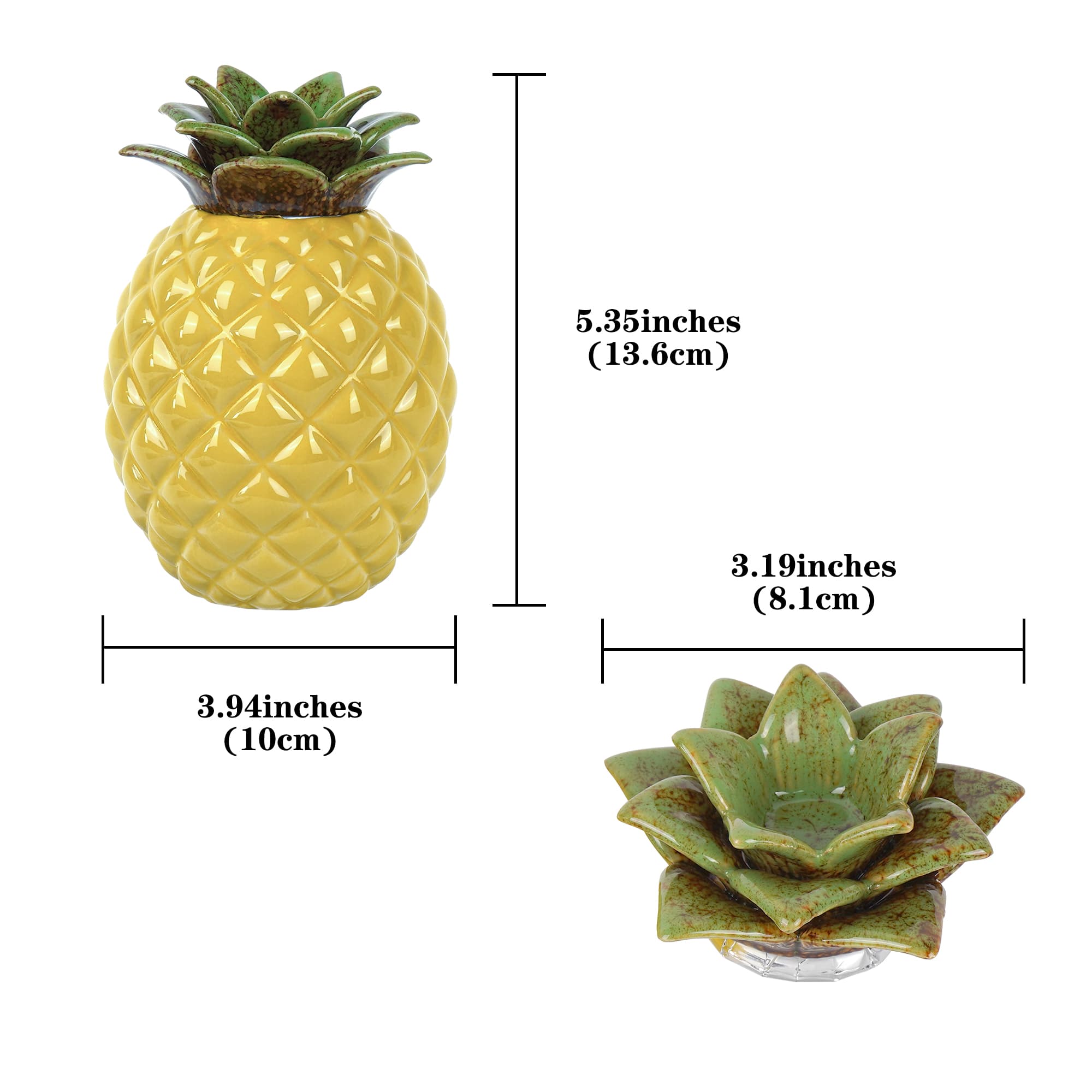 JANKOW Small Pineapple Pet Urn for Dog or Cat Ashes - Small Ceramic Keepsake Memorial Urn - Decorative Funeral Cremation Jar with Airtight Lid - 1