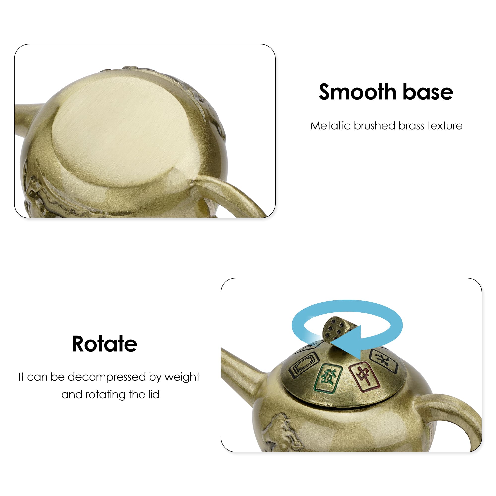 JANKOW Orichalcum Metal Mini Teapot Figurine – Brass‑Style Handheld Stress‑Relief Ornament, Decorative Desk Teapot Sculpture, 1‑Pack - 1