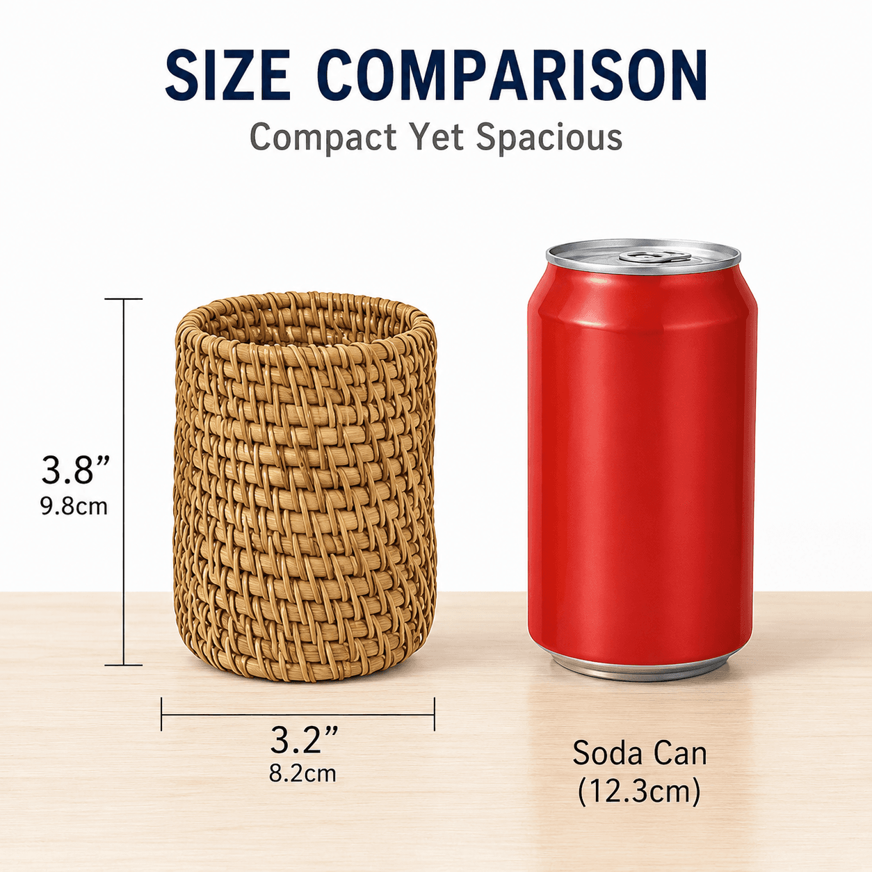JANKOW Wicker Rattan Pencil Holder, Cylindrical Desk Organizer Cup, Natural Brown, for Office, Vanity, Kitchen, 1-Pack - 1