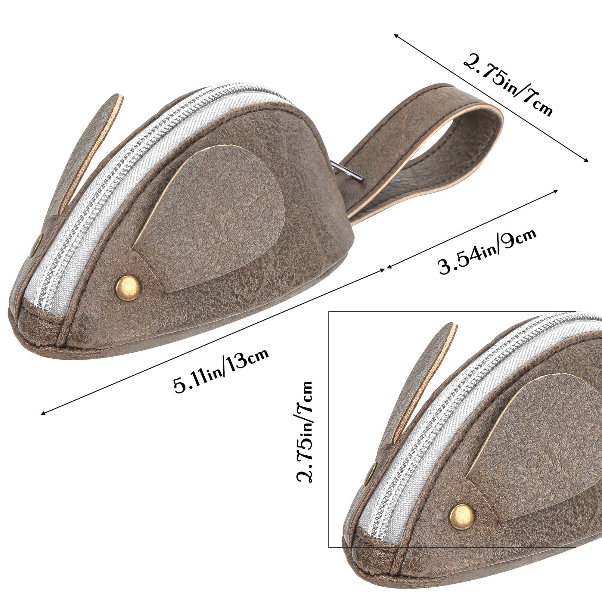JANKINGS Mouse-Shaped PU Leather Coin Purse, Brown Mini Zipper Change Pouch with Carry Loop, Cute Animal Wallet for Women , 1-Pack - 1