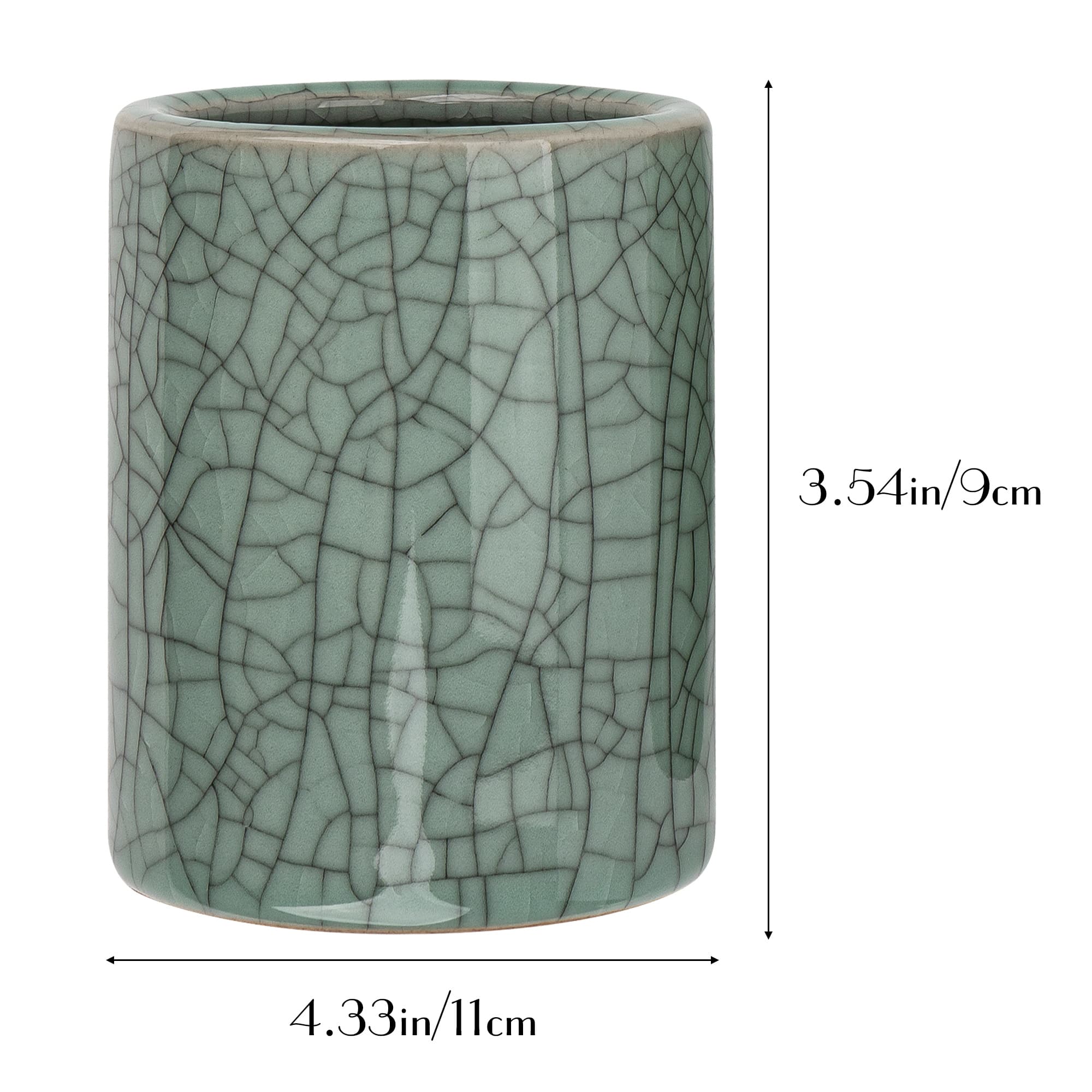 JANKINGS Celadon Ceramic Pencil Holder, Gray Crackle-Glaze Pen Cup for Desk, Solid Ceramic Pen & Brush Organizer, 1-Pack - 1