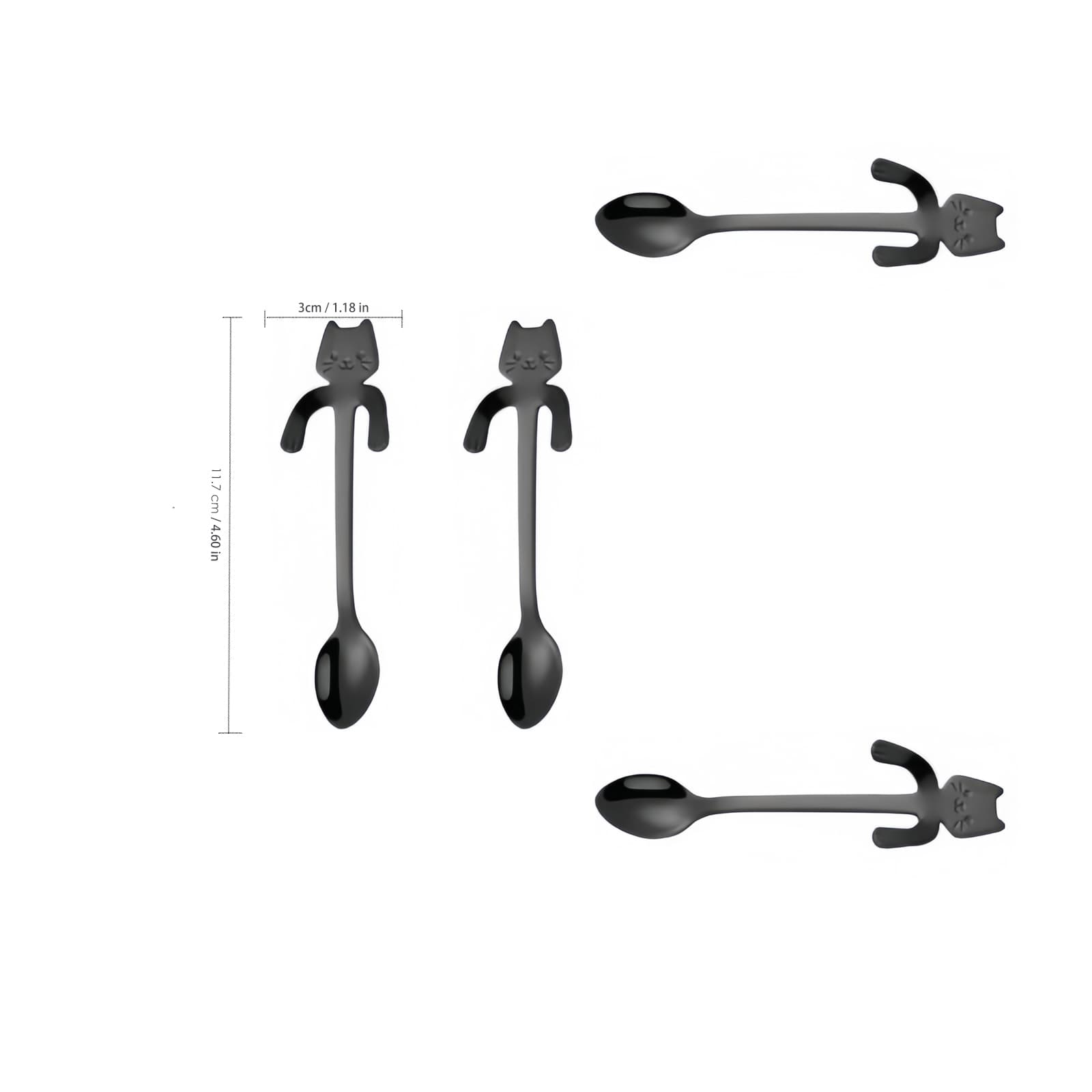 JANKOW 4PCs Cat Spoon Coffee Teaspoon, Stainless Steel Hanging Cup Tea Spoon, Dessert Scoop for Stirring Drink, Mixing Milkshake Jam, Set of 4 (Black) for Tea, Coffee, Dessert, Sugar, Ice Cream - 1