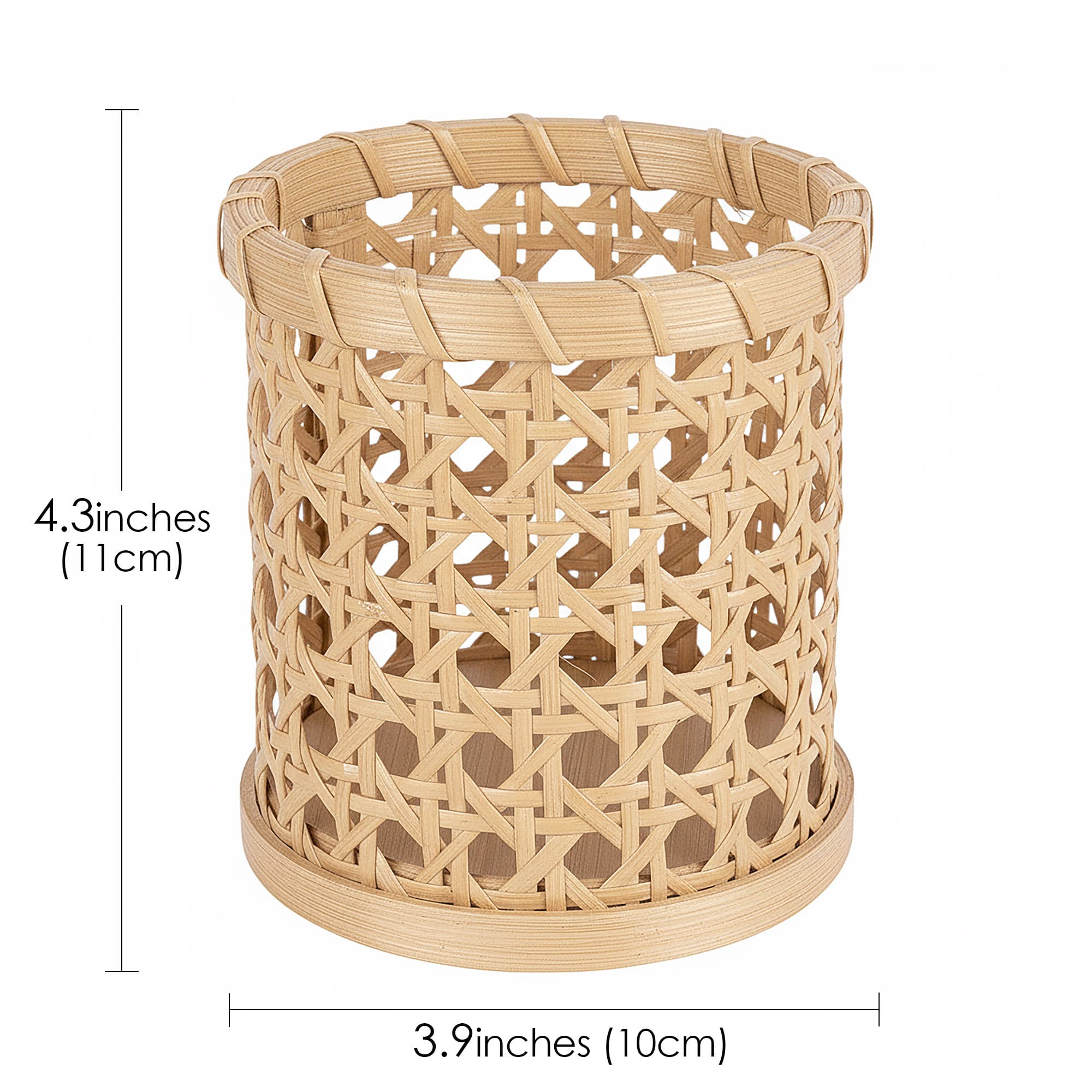JANKINGS Rattan Pencil Holder, Handwoven Openwork Pen Cup for Desk, White Cane Woven Pencil Cup Organizer, Boho Rustic Office Decor, 1-Pack - 1