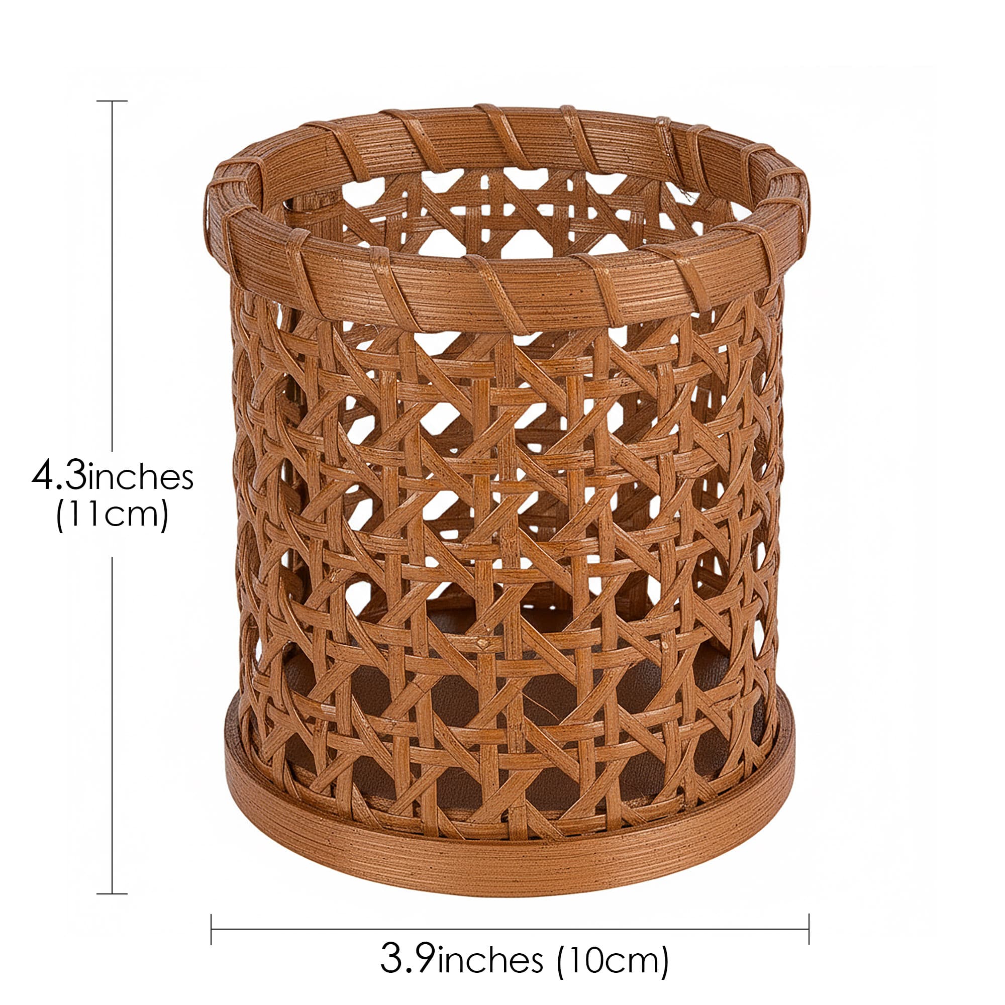 JANKINGS Rattan Pencil Holder, Handwoven Openwork Pen Cup for Desk, Brown Cane Woven Pencil Cup Organizer, Boho Rustic Office - 1